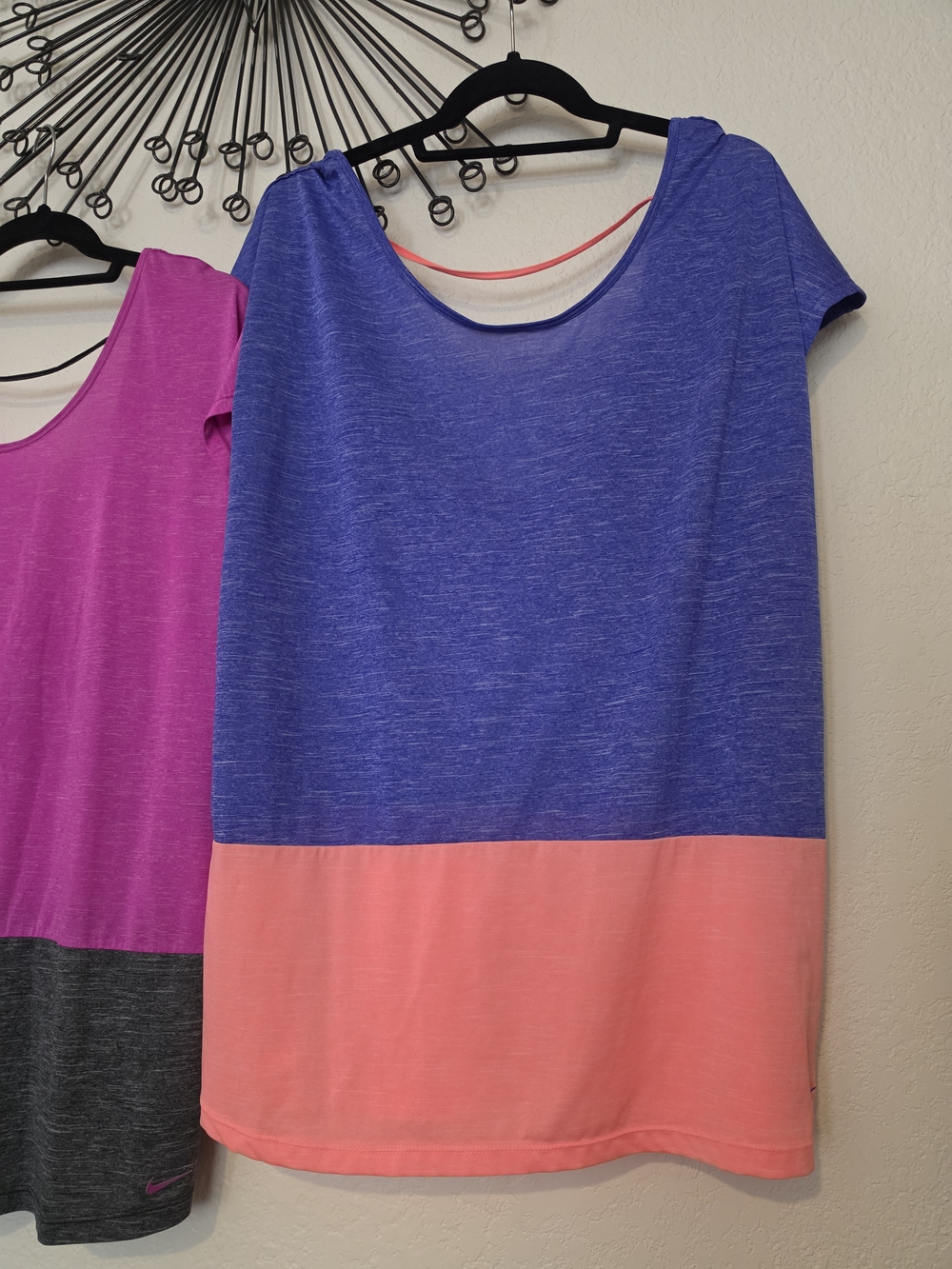 Nike Women's Short-Sleeve Scoop Neck Top With String- Blue/purple & Coral